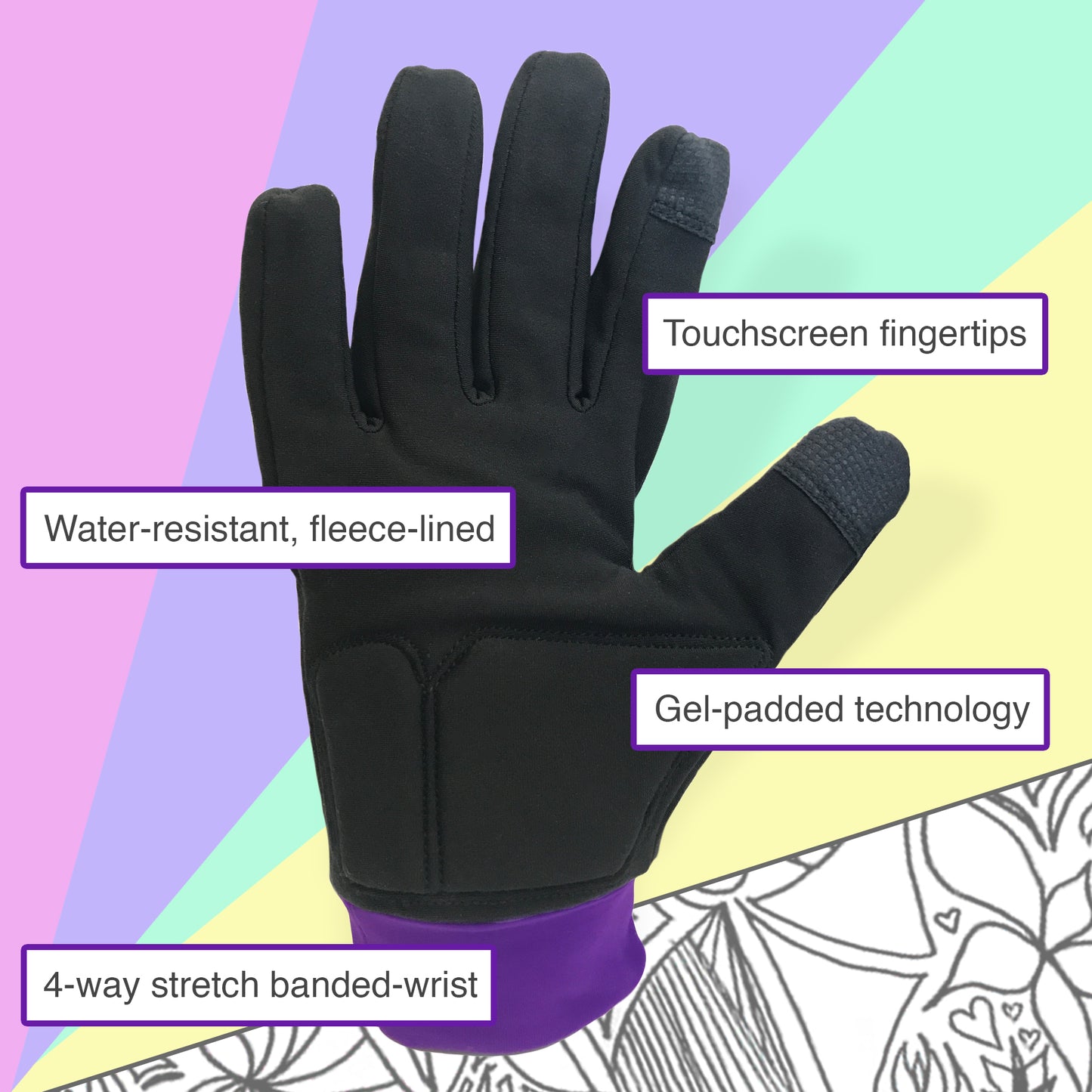 Water-resistant Gloves with Protective Padding, Touchscreen Fingertips, Fleece Lining